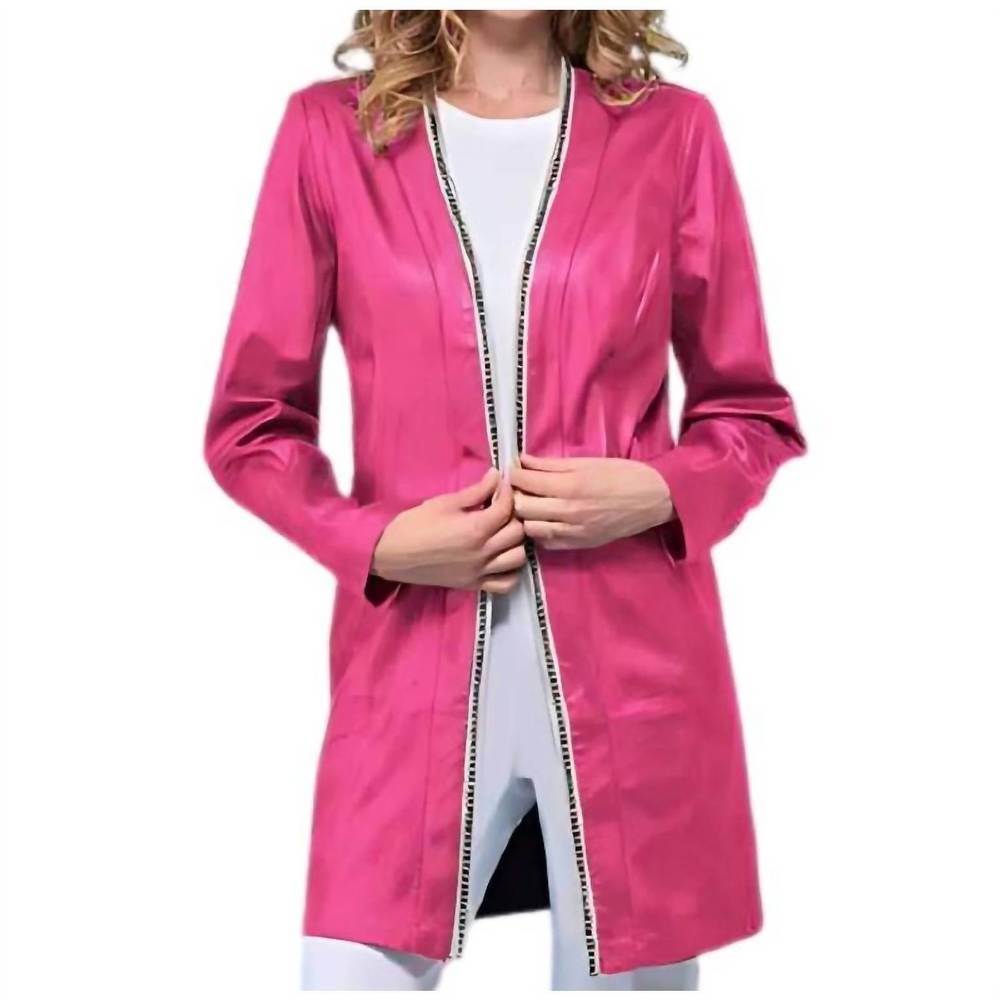 NEW INSIGHT long vegan leather jacket in magenta